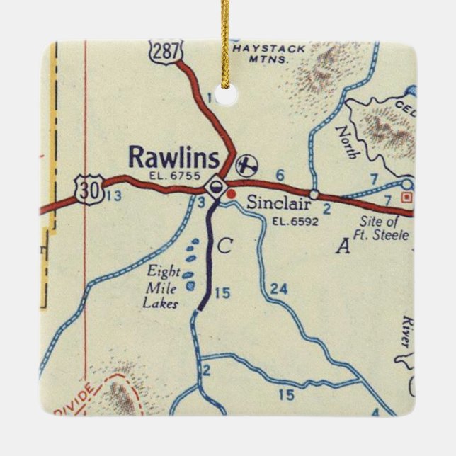 Adorno De Cerámica Rawlins WY Vintage Map (Reverso)