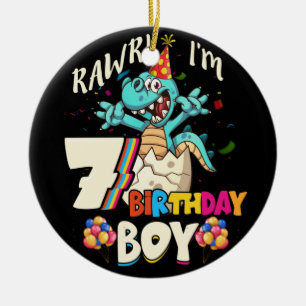 Adorno De Cerámica Rawr Soy el 7º cumpleaños Dinosaur T-rex 7 años