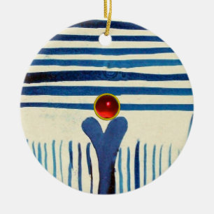 ADORNO DE CERÁMICA RAYAS AZULES Y RUBÍ ROJO