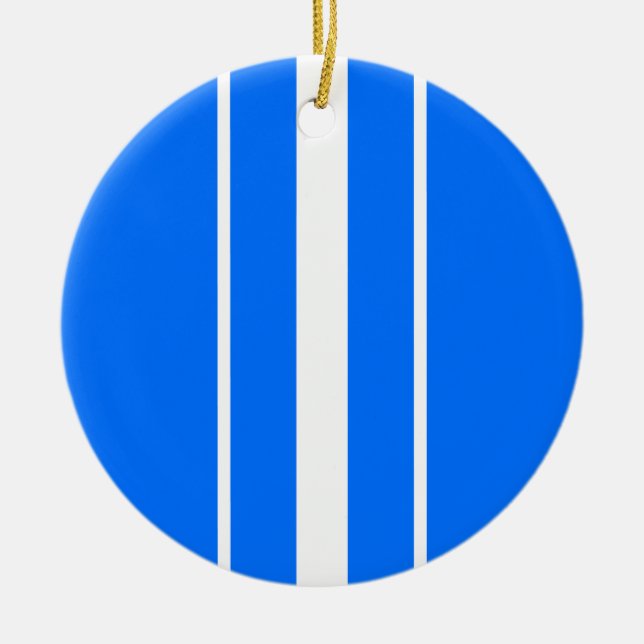 Adorno De Cerámica Rayas de Carreras blanca vertical azul brillante (Frente)