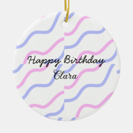 Adorno De Cerámica Rayas moradas rosadas feliz cumpleaños añadir nomb