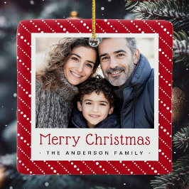 Adorno De Cerámica Rayas punteadas cortas alegres foto roja de Navida