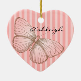 Adorno De Cerámica Rayas rosas con mariposa