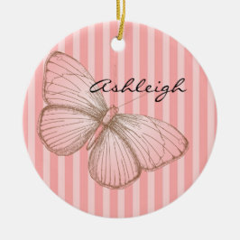 Adorno De Cerámica Rayas rosas con mariposa