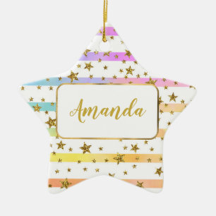 Adorno De Cerámica Rayas y estrellas femeninas personalizadas