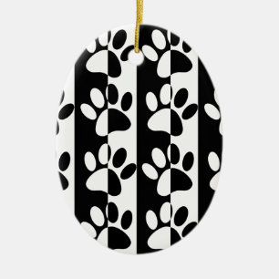 Adorno De Cerámica Rayas Y Tiras De Perro Negros Y Blancos