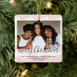 Adorno De Cerámica Rayo color de agua rosada Fotos navideñas merry