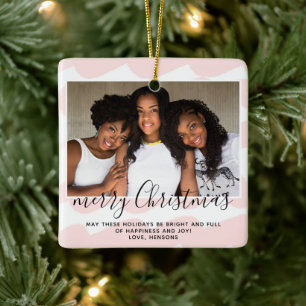 Adorno De Cerámica Rayo color de agua rosada Fotos navideñas merry