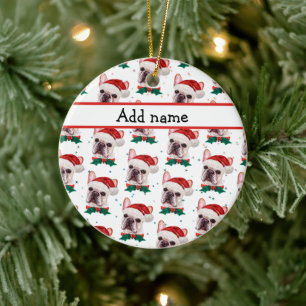 Adorno De Cerámica Raza de Bulldog Francés Patrón de perro de Navidad
