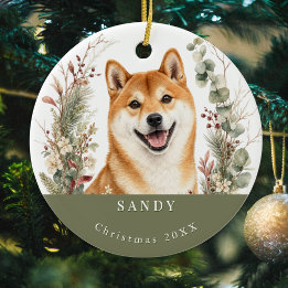Adorno De Cerámica Raza de perro Akita Navidad acuarela