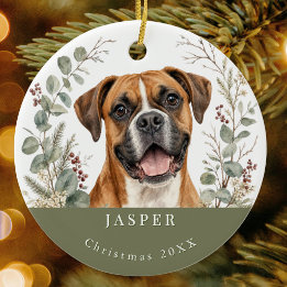 Adorno De Cerámica Raza de perro boxer Navidad acuarela