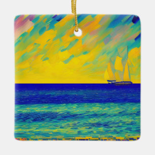 Adorno De Cerámica "Raza del cielo amarillo" Seascape
