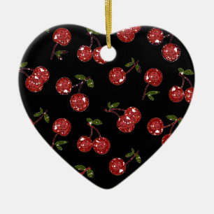 Adorno De Cerámica RB Rockabilly Muy cereza cerezas en negro