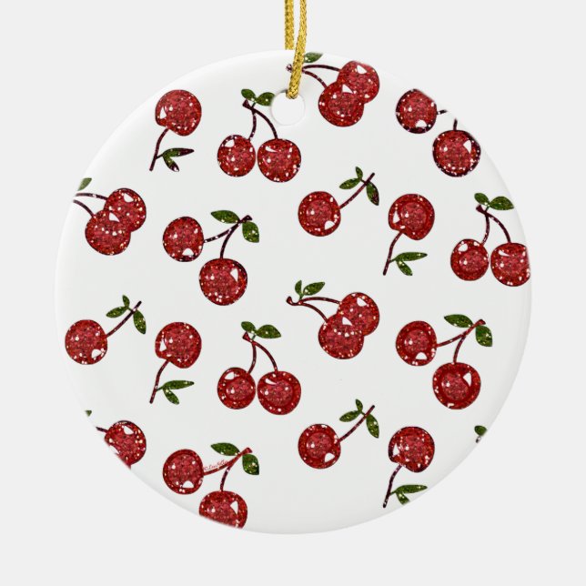 Adorno De Cerámica RB Rockabilly Muy Cerezas Cerezas En Blanco (Frente)