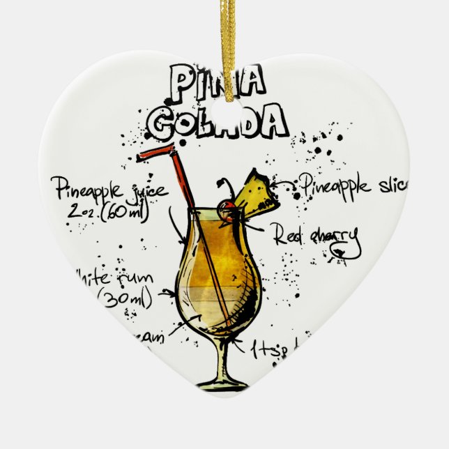 Adorno De Cerámica Receta Pina Colada del cóctel (Frente)