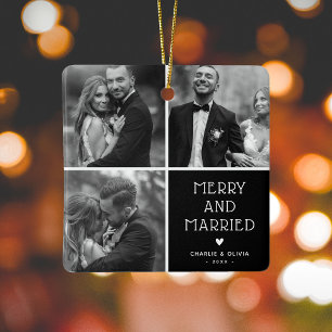 Adorno De Cerámica Recién casados 3 x Navidades con foto