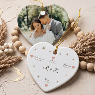 Adorno De Cerámica Recién casados Foto de boda Corazón Constelación