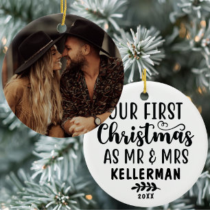 Adorno De Cerámica Recién Casados Primera Navidad Como Señor Y Señora