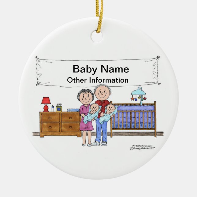 Adorno De Cerámica Recién nacido, gemelos - muchachos (Frente)