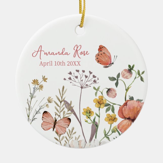 Adorno De Cerámica Recién nacido Ornament Birthday Wildflower (Frente)