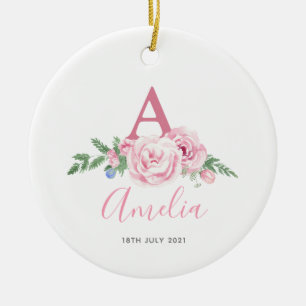Adorno De Cerámica Recién nacido personalizado Keepsake regalo flora