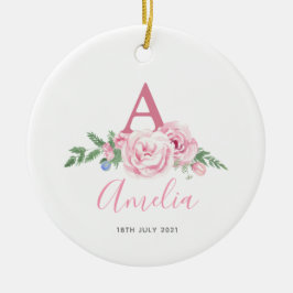 Adorno De Cerámica Recién nacido personalizado Keepsake regalo floral