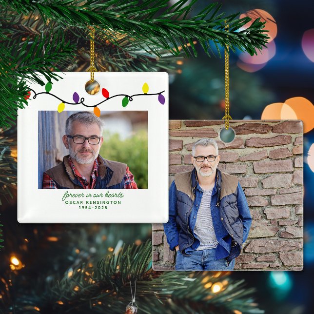 Adorno De Cerámica Recuerdo conmemorativo para siempre en nuestros co (Forever in Our Hearts Memorial Keepsake Photo Ceramic Ornament)