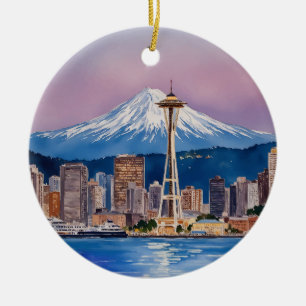 Adorno De Cerámica Recuerdo de acuarela de Seattle Washington