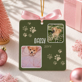 Adorno De Cerámica Recuerdo de foto de pata de perro verde personaliz