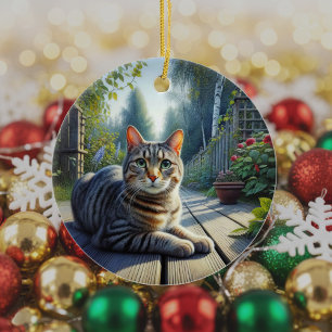 Adorno De Cerámica Recuerdo de gato atigrado curioso