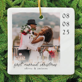 Adorno De Cerámica Recuerdo de la primera foto de Navidad de casados