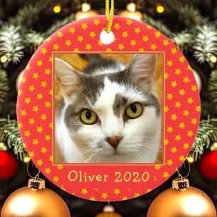 Adorno De Cerámica Recuerdo de Navidad con Foto de Mascota Personaliz