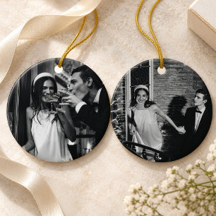 Adorno De Cerámica Recuerdo de Navidad de foto de boda de doble cara