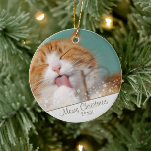 Adorno De Cerámica Recuerdo de Navidad de foto de mascota de gato per