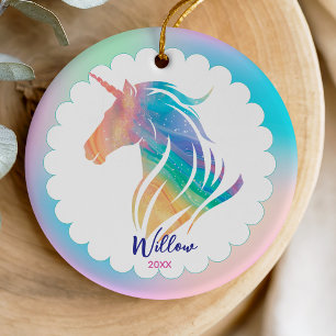Adorno De Cerámica Recuerdo de unicornio femenino arcoíris pastel cap