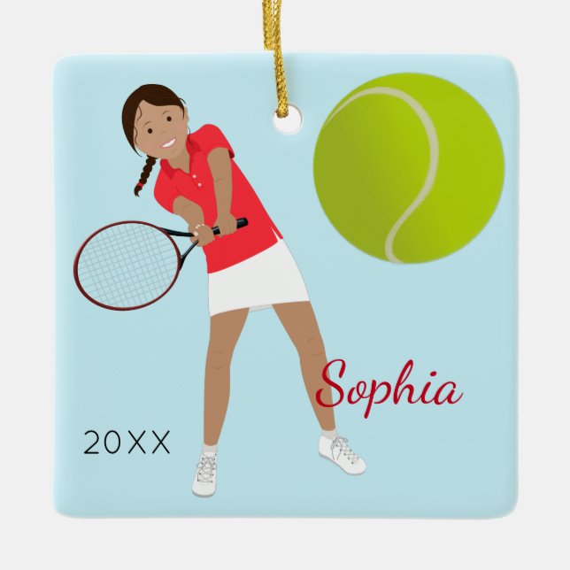 Adorno De Cerámica Recuerdo del jugador de tenis del pelo negro (Anverso)