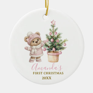 Adorno De Cerámica Recuerdo del primer Navidad del osito bebé rosa