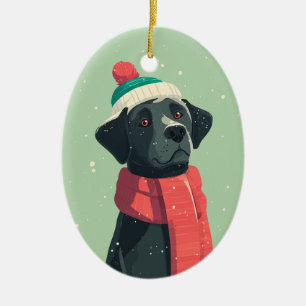 Adorno De Cerámica Recuerdo navideño de Labrador Negro