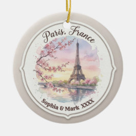 Adorno De Cerámica Recuerdo personalizado de pareja de París y flor d
