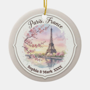 Adorno De Cerámica Recuerdo personalizado de pareja de París y flor d