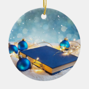 Adorno De Cerámica Recuperación del Libro Grande y Luces Navideñas