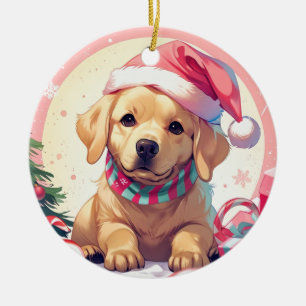 Adorno De Cerámica Recuperador de labrador con gorra pastel y bufanda