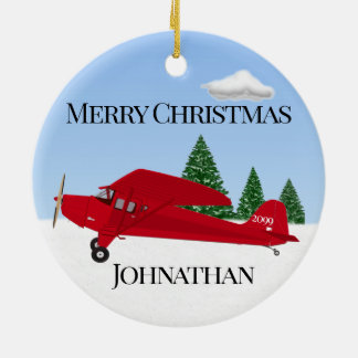 Adorno De Cerámica Red Airplane Christmas Ornament
