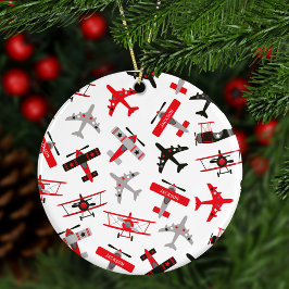 Adorno De Cerámica Red and Black WWII Military Airplane Christmas