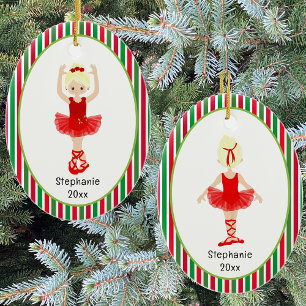 Adorno De Cerámica Red Ballerina Stripes Navidades personalizados