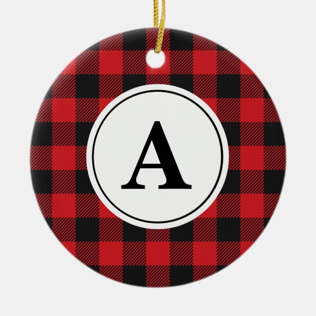 Adorno De Cerámica Red Black Buffalo Plaid Monogrammed (Frente)