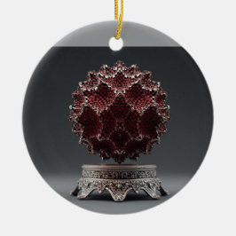 Adorno De Cerámica Red & Black Mandelbrot Sphere On Silver Pedestal