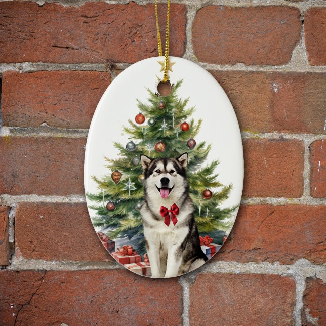 Adorno De Cerámica Red Bow Alaskan Malamute Perros Navidades (Subido por el creador)