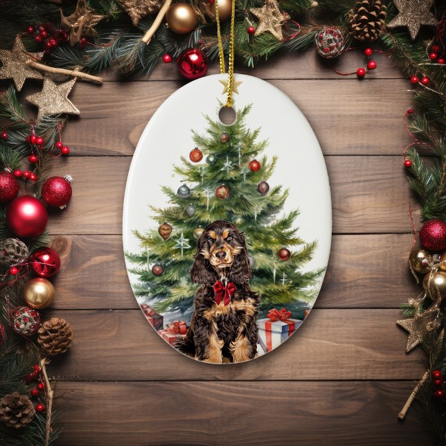 Adorno De Cerámica Red Bow Black Tan Cocker Spaniel Dog (Subido por el creador)