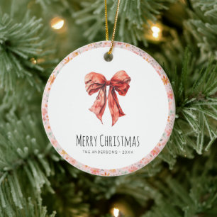 Adorno De Cerámica Red Bow Coquette Navidades Florales Modernos